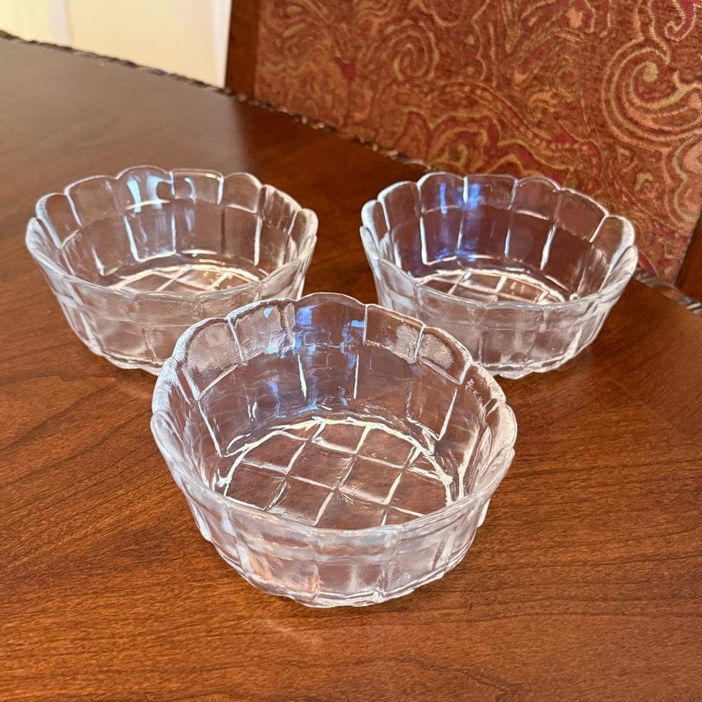 Set of 3 Viking Glass Ashley / Country Craft Clear Basket Weave Bowls